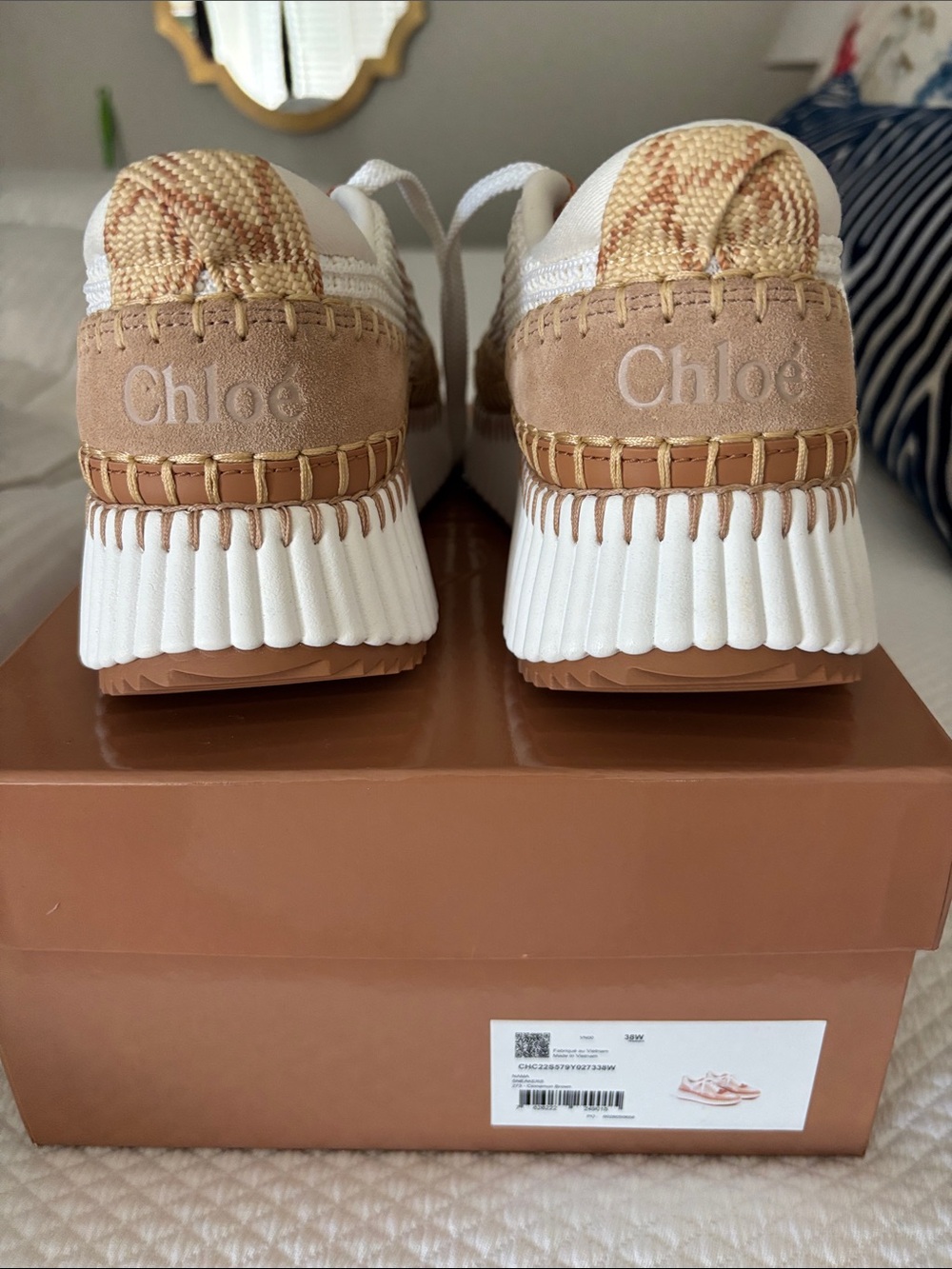 Chloé Cinnamon Brown Nama Mixed-Material Sneakers. Brand New. Never worn!